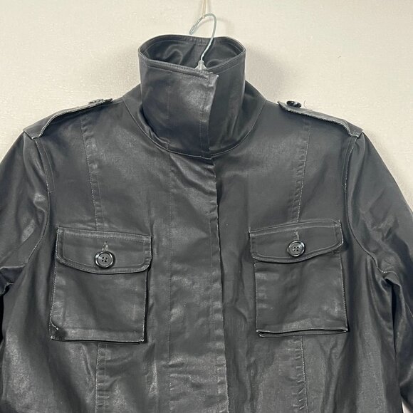 M0851 Womens Waxed Cotton Short Trench Rain Jacket Black Size 6 Classy Outerwear - Picture 13 of 16